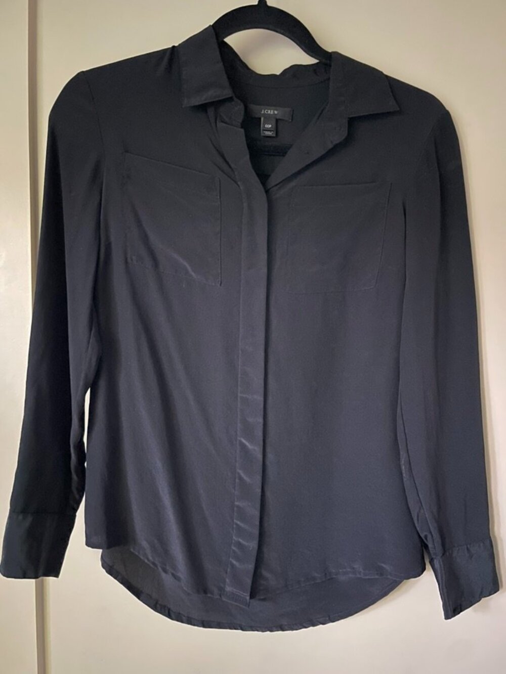 J.Crew Silk Crepe de Chine Pocket Shirt, Black Women's 00 Petite